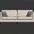 Beige Two Seater Sofa With Geometric Pattern Pillows And Dark Wooden Legs