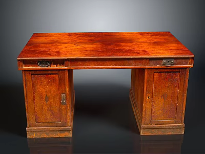 Antique Wooden Desk Featuring Classic Design With Drawers And Cabinet Doors 3d model