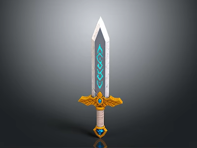 Mythical Weapon With Silver Sword Blade Blue Glowing Patterns And Golden Wing Shaped Hilt 3d model