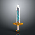 Mythical Weapon With Silver Sword Blade Blue Glowing Patterns And Golden Wing Shaped Hilt