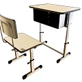 Simple Design Student Desk With Adjustable Height Drawer And Rolling Chair 3d model