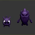 Two Purple Creature Characters With Big Eyes Small And Large Bodies Featuring Tentacles And Limbs