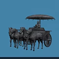 Ancient Stone Carving Sculpture of Horse Drawn Chariot with Canopy and Driver
