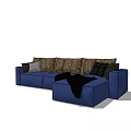 Blue Sectional Sofa With Multiple Colored Cushions And Black Throw Blanket 3d model
