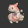 Cute Pink And White Game Movie Character With Green Bow And Star Decorated Tail