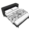 Double Bed with Black Headboard White Mattress Patterned Blanket and Slim Metal Legs Design