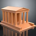 Cartoon Style Ancient Temple Model With Orange Columns Steps Pedestal And Dark Background Reflection 3d model