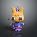 Cute Yellow Cartoon Rabbit With Pointed Star Hat Blue Outfit Big Eyes Orange Cheek Dots