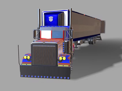 Optimus Prime Game Movie Character In Truck Form With Blue Logo And Semi Trailer 3d model