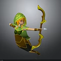 Elven Female Archer Wearing Green Hood Aiming Yellow Bow Arrow