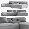 Comfortable Modern Gray Sectional Sofa with Textured Pillows and Soft Throw Blanket 3d model