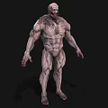 Game Movie Monster Character With Muscular Body Gray Skin Bloody Details And Scary Face
