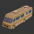 Vintage Orange Brown RV Exterior With Yellow Stripes Roof Storage Units And Windows
