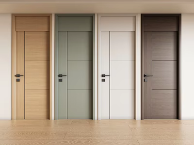 Modern Interior Swing Doors in Different Colors with Wooden Panels and Handles 3d model