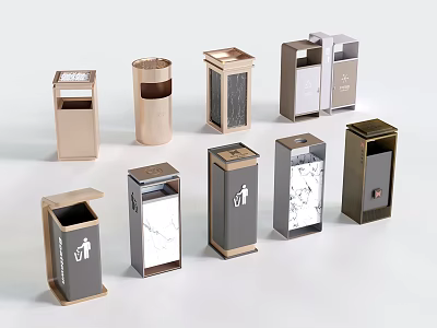 Public Trash Bins With Various Modern Designs And Marble Details For Public Areas 3d model