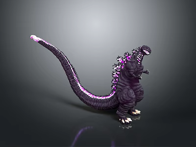 Purple Giant Creature With Glowing Tail And Back Spikes In Standing 3d model