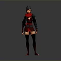 Fantasy Warrior Woman Wearing Red Black Leather Armor with Short Hair and Long Boots