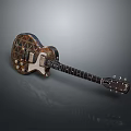 Electric Guitar With Unique Geometric Pattern Body Dark Wooden Neck And Exquisite Design