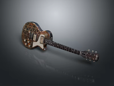 Electric Guitar With Unique Geometric Pattern Body Dark Wooden Neck And Exquisite Design 3d model