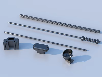 Assorted Industrial Mechanical Parts Featuring Metal Rods Black Plastic Components And Spring 3d model