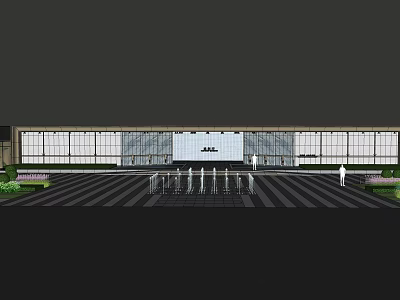 Modern Entrance Gate Design With Glass Curtain Walls White Facade Square Paving And Greenery 3d model