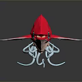 Red Fantasy Creature With Sharp Teeth Large Eye And Blue Tentacles 3d model
