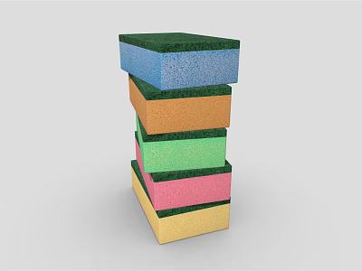 Multiple Colored Cleaning Sponges Stacked Vertically In Tower Shape For Kitchen Cleaning 3d model
