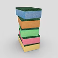 Multiple Colored Cleaning Sponges Stacked Vertically In Tower Shape For Kitchen Cleaning
