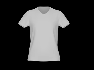 White V neck Short Sleeve T shirt with Simple Design for Casual Wear 3d model