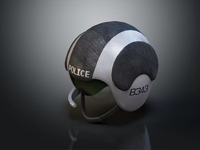 Black White Gray Police Helmet Featuring POLICE Label And B343 3d model