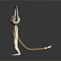 3D Anthropomorphic Creature Character With Large Ears Green Eyes Open Arms Brown White Standing Pose