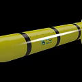 Yellow Underwater Submersible Drone With Black Stripes And Blue Propeller