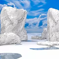 White Stone Landscape Under Blue Sky With Fluffy Clouds And Shallow Puddles 3d model