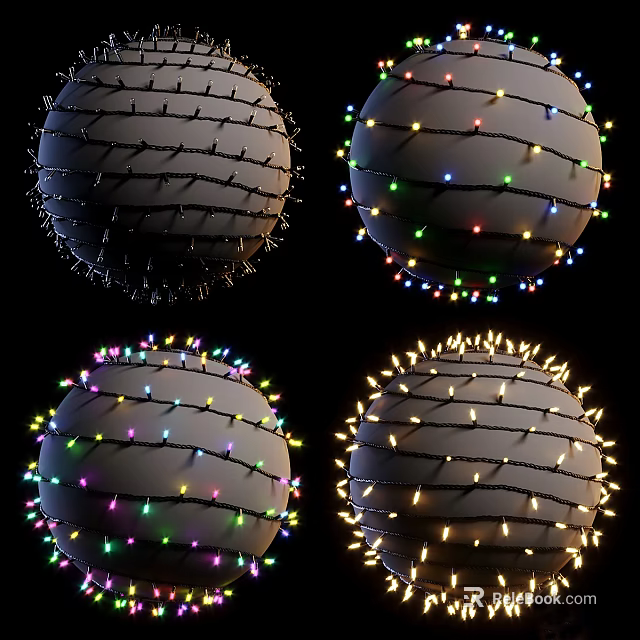 Spherical Decorative Lights Wrapped With Colorful And White String Lights For Festive Home Decoration 3d model 