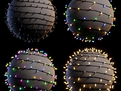Spherical Decorative Lights Wrapped With Colorful And White String Lights For Festive Home Decoration 3d model