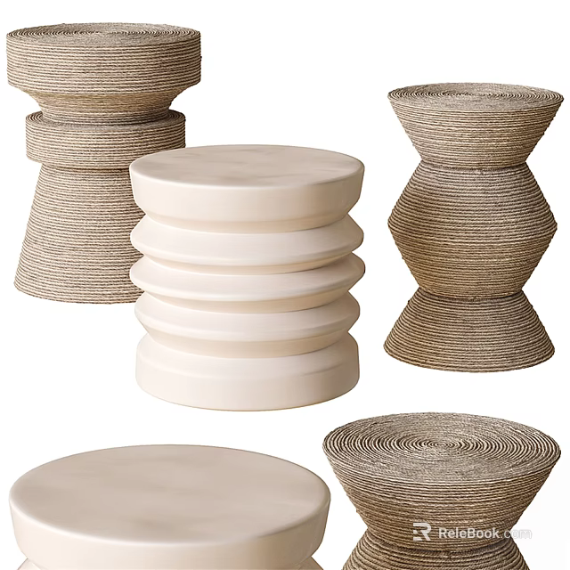 Modern Side Tables With Woven And Smooth Surfaces And Layered Designs In Various Shapes 3d model 