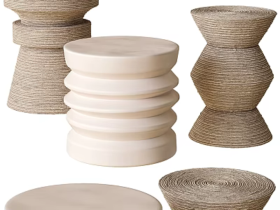 Modern Side Tables With Woven And Smooth Surfaces And Layered Designs In Various Shapes 3d model