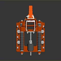 Orange And Silver Mechanical Device With Long Metal Bar Structure And Orange Components