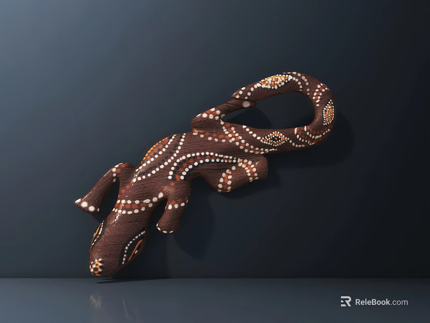 Brown Shiny Stuffed Lizard Toy With White And Orange Spots On Dark Background 3d model 