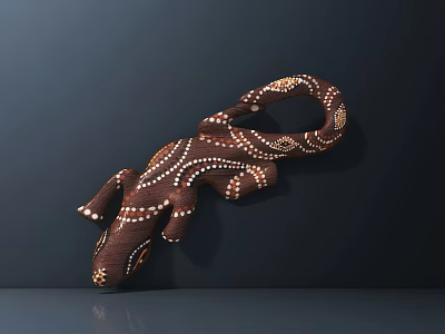 Brown Shiny Stuffed Lizard Toy With White And Orange Spots On Dark Background 3d model