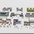 Colorful Container Buildings Form Commercial Complex With Open Public Space Shops And People