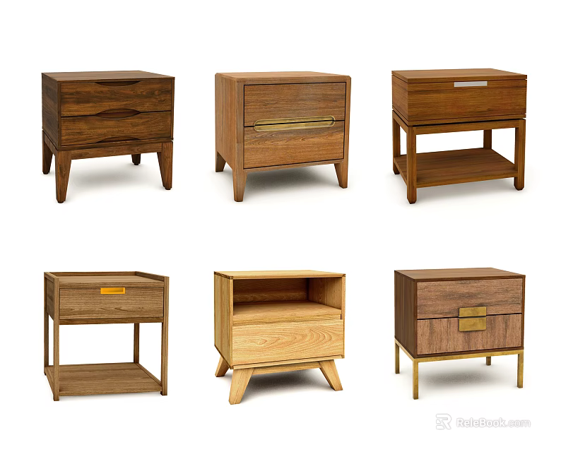 Stylish Modern Wooden Bedside Tables With Drawers Shelves And Various Designs 3d model 