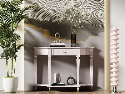 Elegant Modern Console Table Entryway With Vase Books Decor And Plant 3d model