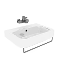 Modern White Ceramic Wall Mounted Washbasin With Chrome Faucet And Metal Rack