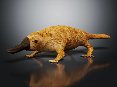 Realistic Platypus Model With Brown Fur And Duck Bill On Reflective Surface 3d model