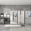 Modern Household Appliances Showcase In Contemporary Interior With Refrigerators Washing Machine Dishwasher And Robotic Vacuum