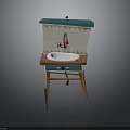 Vintage Bathroom Vanity With Green Brown Frame White Sink Faucet And Wooden Legs