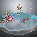 Enchanting Underwater Scenery With Copper Jellyfish Colorful Corals Seaweed And Bubbles