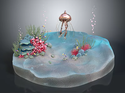 Enchanting Underwater Scenery With Copper Jellyfish Colorful Corals Seaweed And Bubbles 3d model