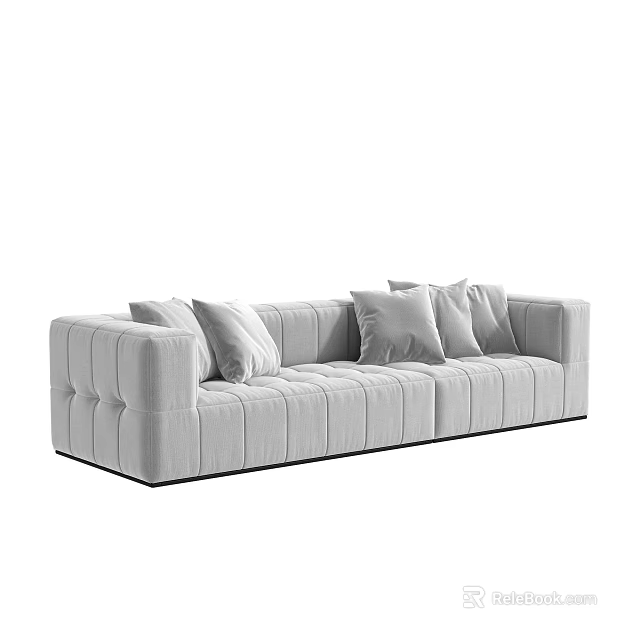 Modern Gray Fabric Sectional Sofa With Tufted Design And Plush Pillows 3d model